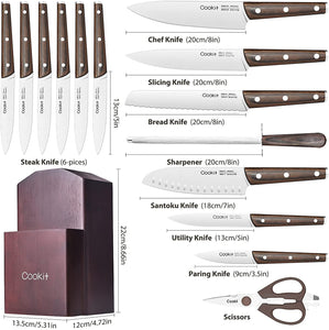 Kitchen Knives Set 15 Pieces with Manual Sharpener