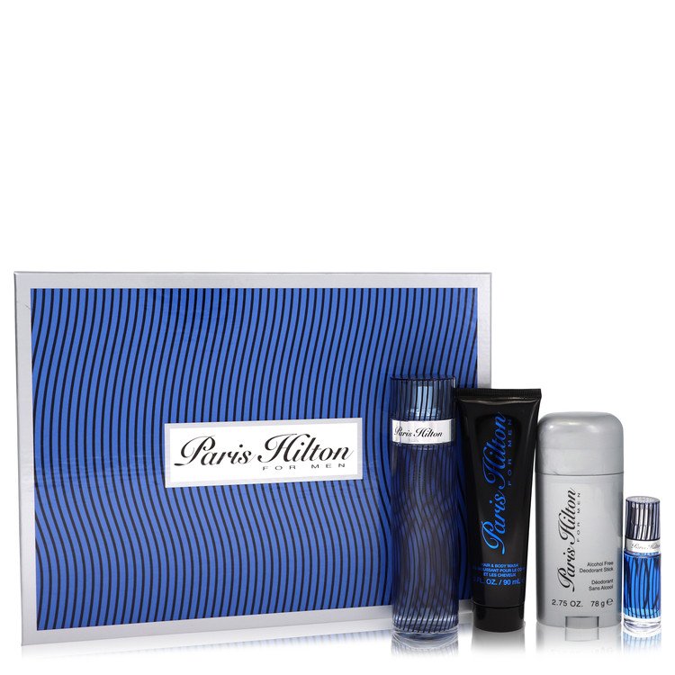 Set de regalo Paris Hilton by Paris Hilton: Eau De Toilette en aerosol de 3.4 oz + gel de baño de 3 oz + desodorante en barra de 2.75 oz + spray EDT mini de .25 para hombres