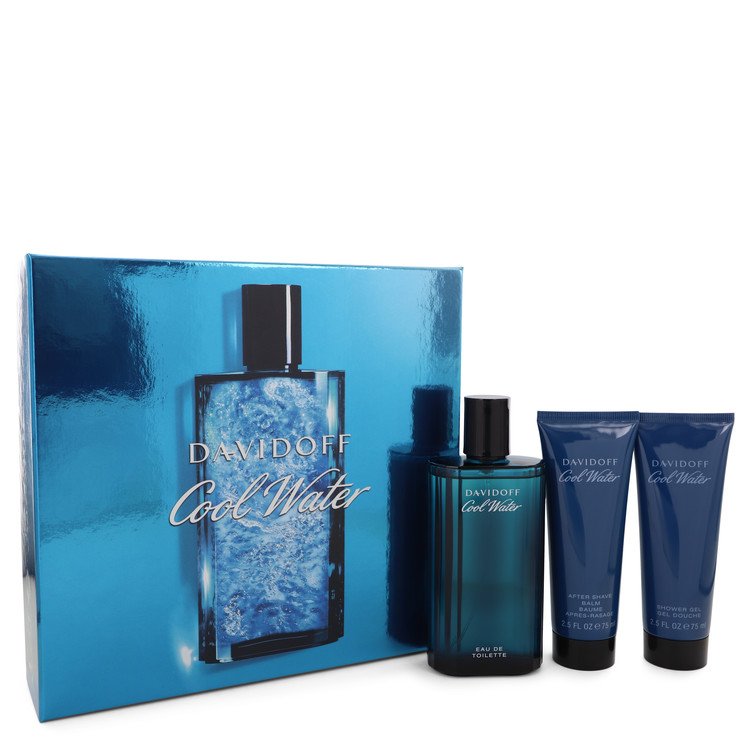 Cool Water by Davidoff Gift Set 4.2 oz Eau De Toilette Spray 2.5 oz After Shave Balm 2.5 oz Shower Gel for Men