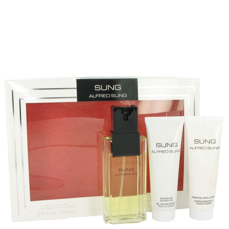 Set de regalo Alfred SUNG de Alfred Sung -- Spray Eau De Toilette de 3.4 oz + Loción corporal de 2.5 oz + Gel de ducha de 2.5 oz para mujeres