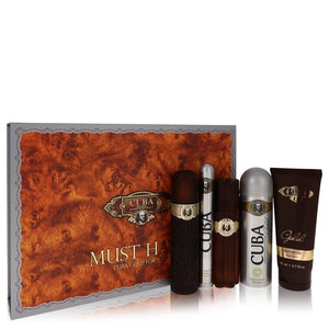 Set de regalo Cuba Gold de Fragluxe: Eau De Toilette en spray de 3,3 oz + spray para después del afeitado de 3,3 oz + desodorante corporal en spray de 6,7 oz + gel de ducha de 6,7 oz + spray EDT de 1,17 oz para hombres