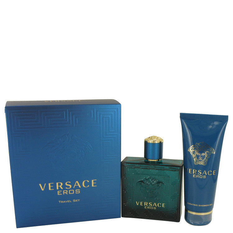 Coffret Cadeau Versace Eros par Versace -- Vaporisateur Eau de Toilette 3,4 oz + Gel Douche 3,4 oz pour Hommes