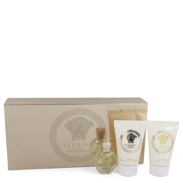 Set Cadou Versace Eros by Versace -- Mini EDP 0,17 oz + Gel de Duș 0,8 oz + Loțiune de Corp 0,8 oz pentru Femei