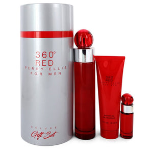 Perry Ellis 360 Red by Perry Ellis Zestaw upominkowy – 3,4 uncji wody toaletowej w sprayu + 0,25 uncji mini sprayu EDT + 3 uncje żelu pod prysznic w tubie dla mężczyzn