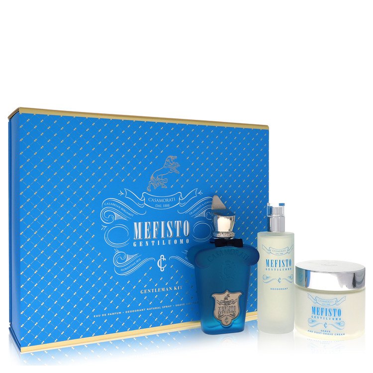 Coffret Cadeau Mefisto Gentiluomo par Xerjoff -- Vaporisateur Eau de Parfum 3,4 oz + Vaporisateur Déodorant 3,4 oz + Crème de Rasage et Après-Rasage 6,7 oz pour Hommes