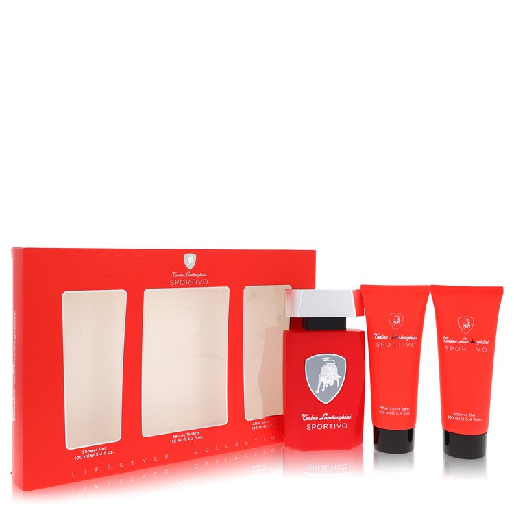 Lamborghini Sportivo van Tonino Lamborghini Geschenkset - 4,2 oz Eau De Toilette Spray + 3,4 oz Douchegel + 3,4 oz Aftershavebalsem voor mannen