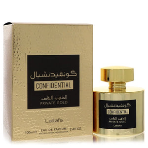 Lattafa Confidential Private Gold by Lattafa Woda perfumowana w sprayu (Unisex) 3,4 uncji dla mężczyzn