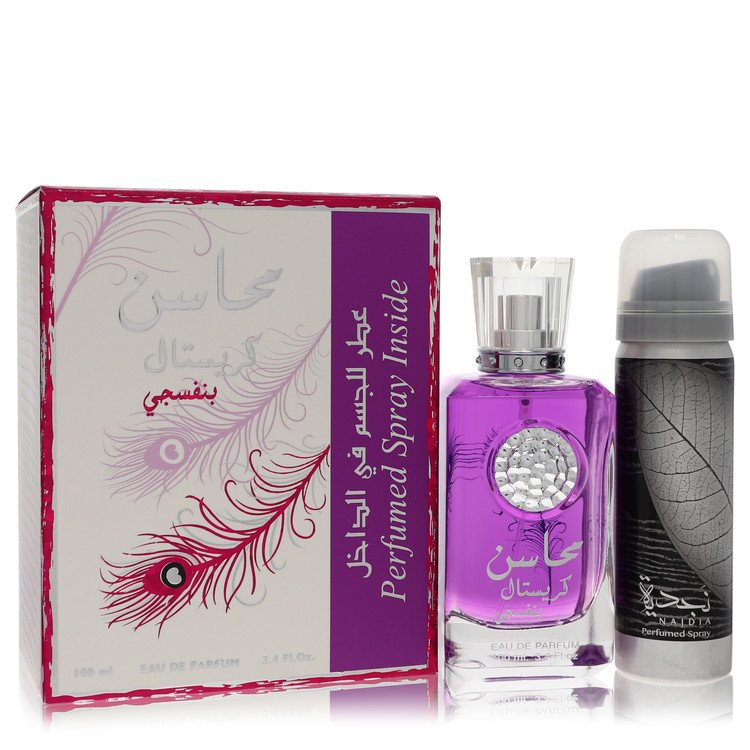 Lattafa Mahasin Crystal Violet par Lattafa Eau de Parfum Spray avec spray déodorant 3,4 oz pour femmes
